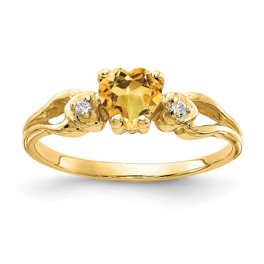 14k 5mm Heart Citrine AA Diamond ring