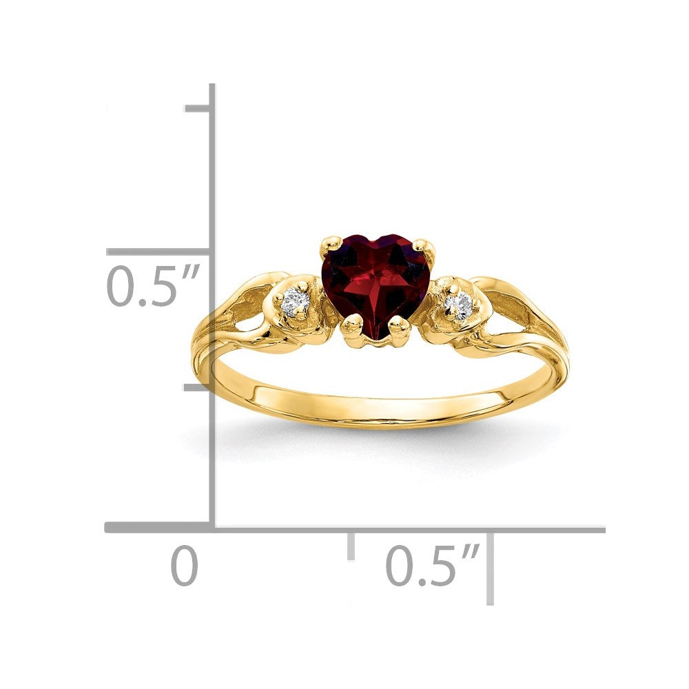 14k 5mm Heart Garnet AAA Diamond ring