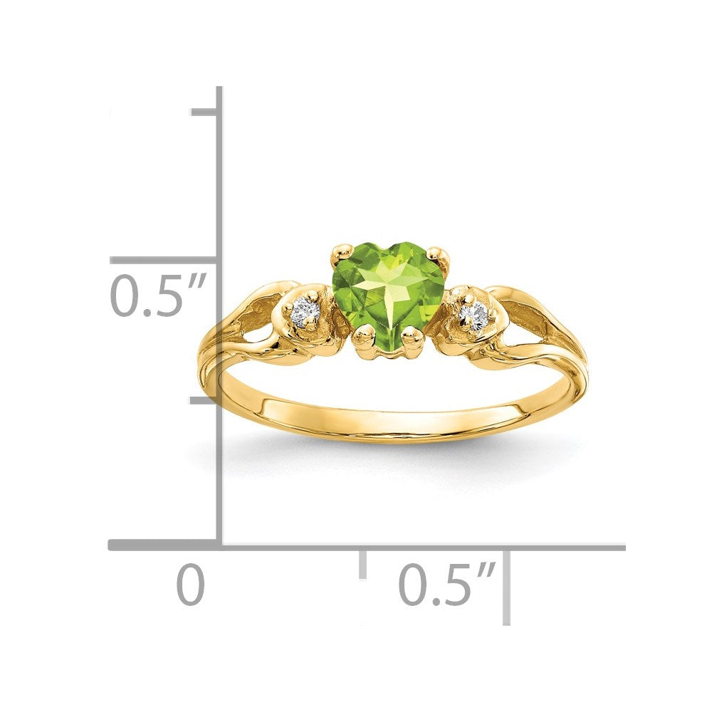 14k 5mm Heart Peridot A Diamond ring