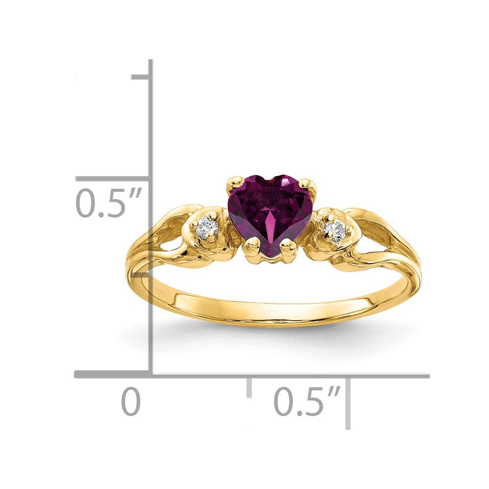 14k 5mm Heart Rhodolite Garnet A Diamond ring
