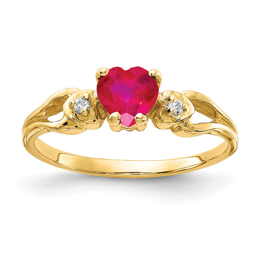 14k 5mm Heart Ruby AA Diamond ring