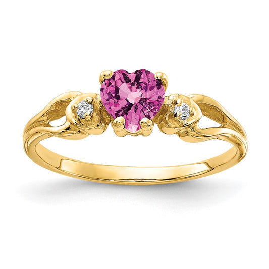 14k 5mm Heart Pink Sapphire VS Diamond ring