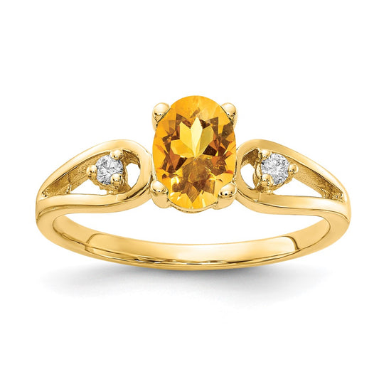 14k 7x5mm Oval Citrine VS Diamond ring
