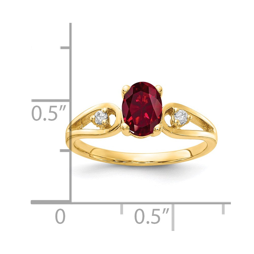 14k 7x5mm Oval Created Ruby AAA Diamond ring