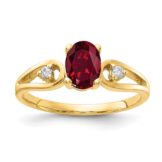14k 7x5mm Oval Created Ruby A Diamond ring