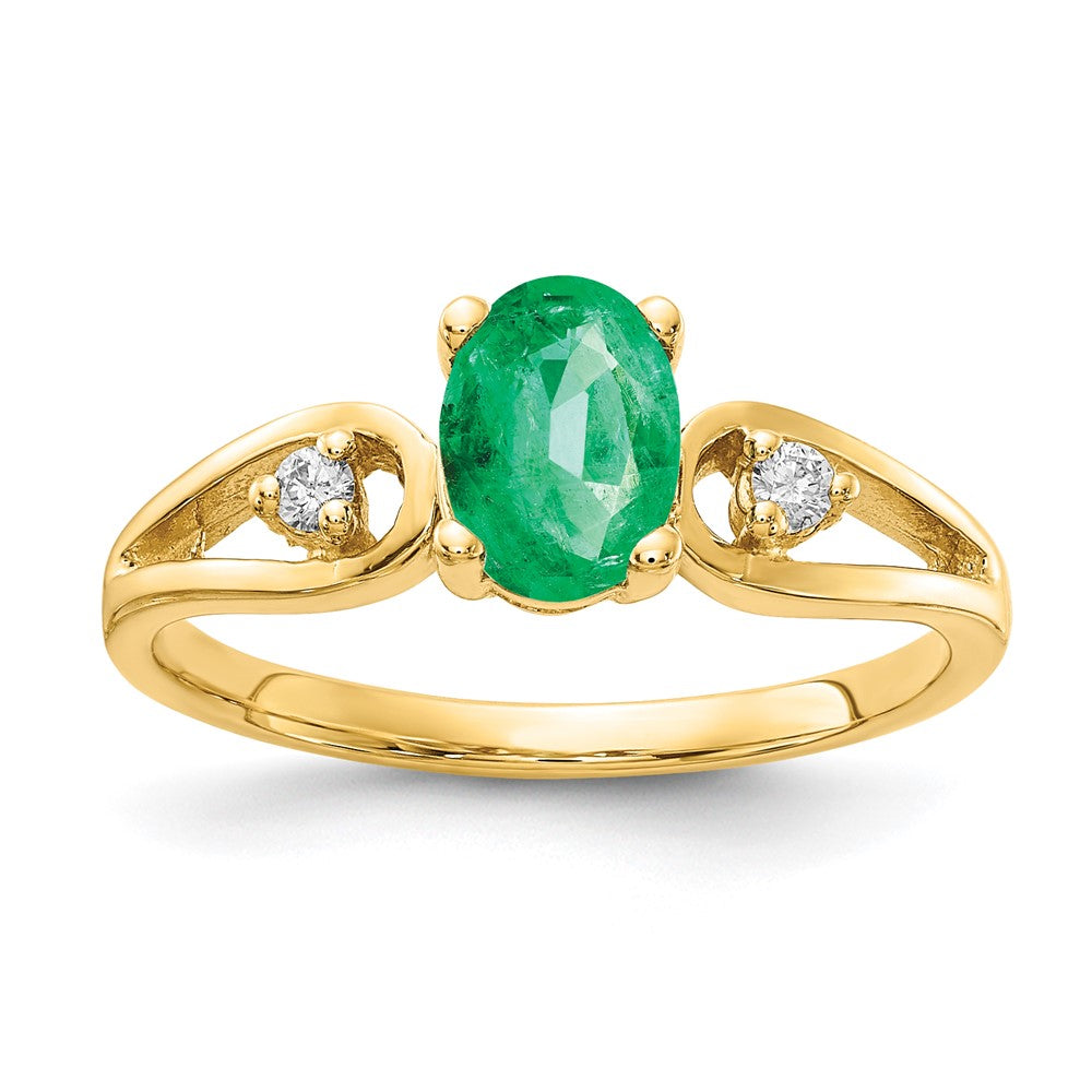14k 7x5mm Oval Emerald A Diamond ring