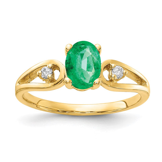 14k 7x5mm Oval Emerald A Diamond ring