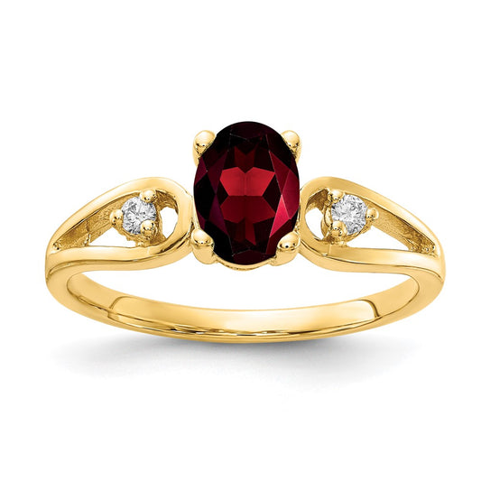 14k 7x5mm Oval Garnet A Diamond ring