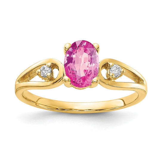 14k 7x5mm Oval Pink Sapphire AAA Diamond ring