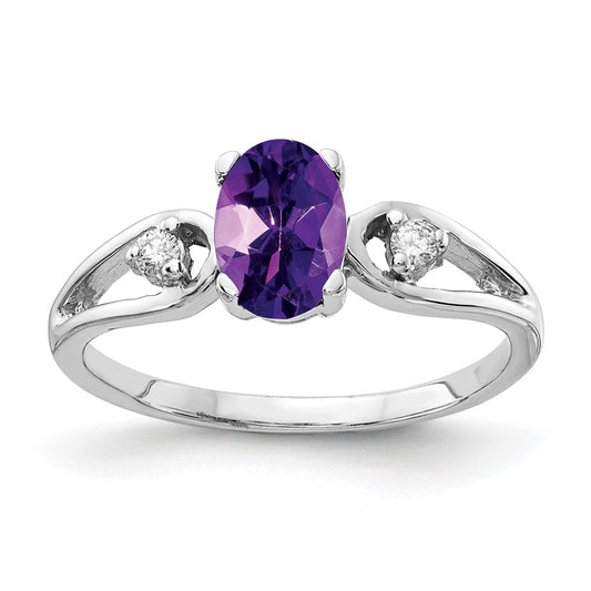 14k White Gold 7x5mm Oval Amethyst AAA Diamond ring