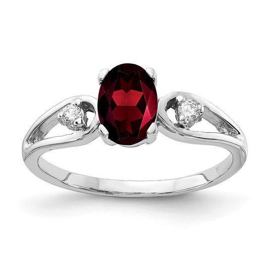 14k White Gold 7x5mm Oval Garnet A Diamond ring