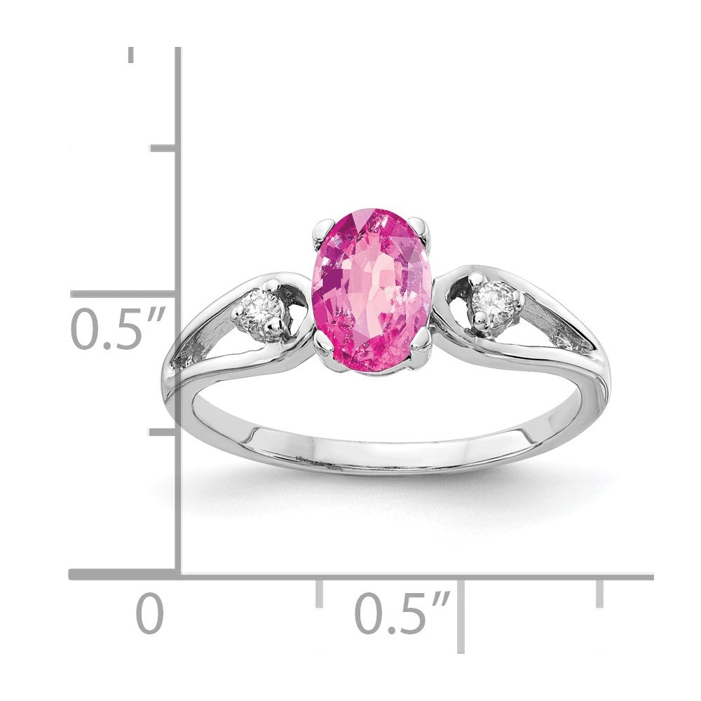 14k White Gold 7x5mm Oval Pink Sapphire VS Diamond ring