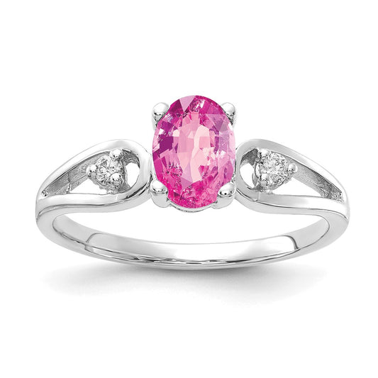 14k White Gold 7x5mm Oval Pink Sapphire VS Diamond ring