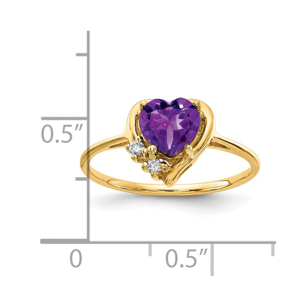 14k 6mm Heart Amethyst A Diamond ring