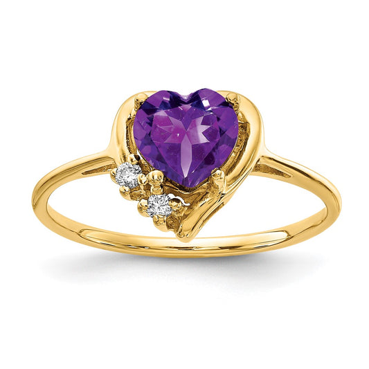 14k 6mm Heart Amethyst A Diamond ring