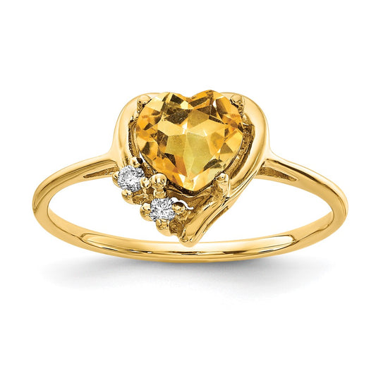 14k 6mm Heart Citrine AAA Diamond ring