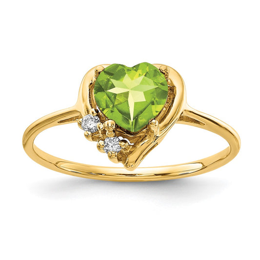 14k 6mm Heart Peridot A Diamond ring