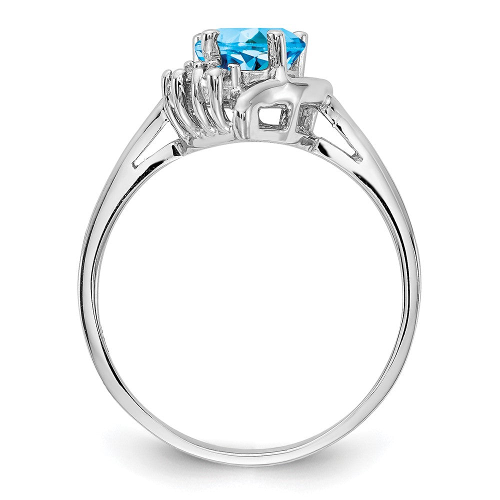 14k White Gold 6mm Heart Blue Topaz AAA Diamond ring