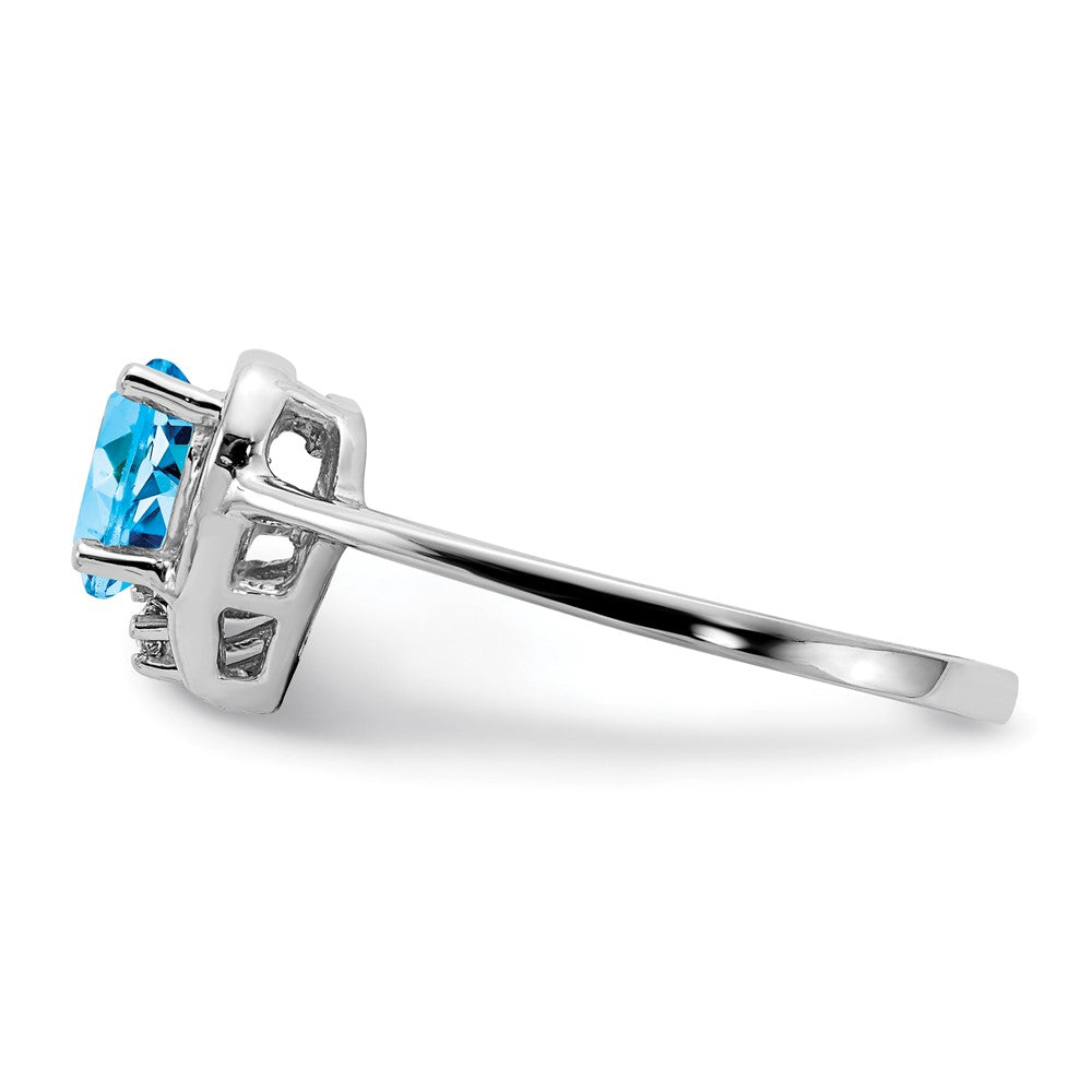 14k White Gold 6mm Heart Blue Topaz AAA Diamond ring