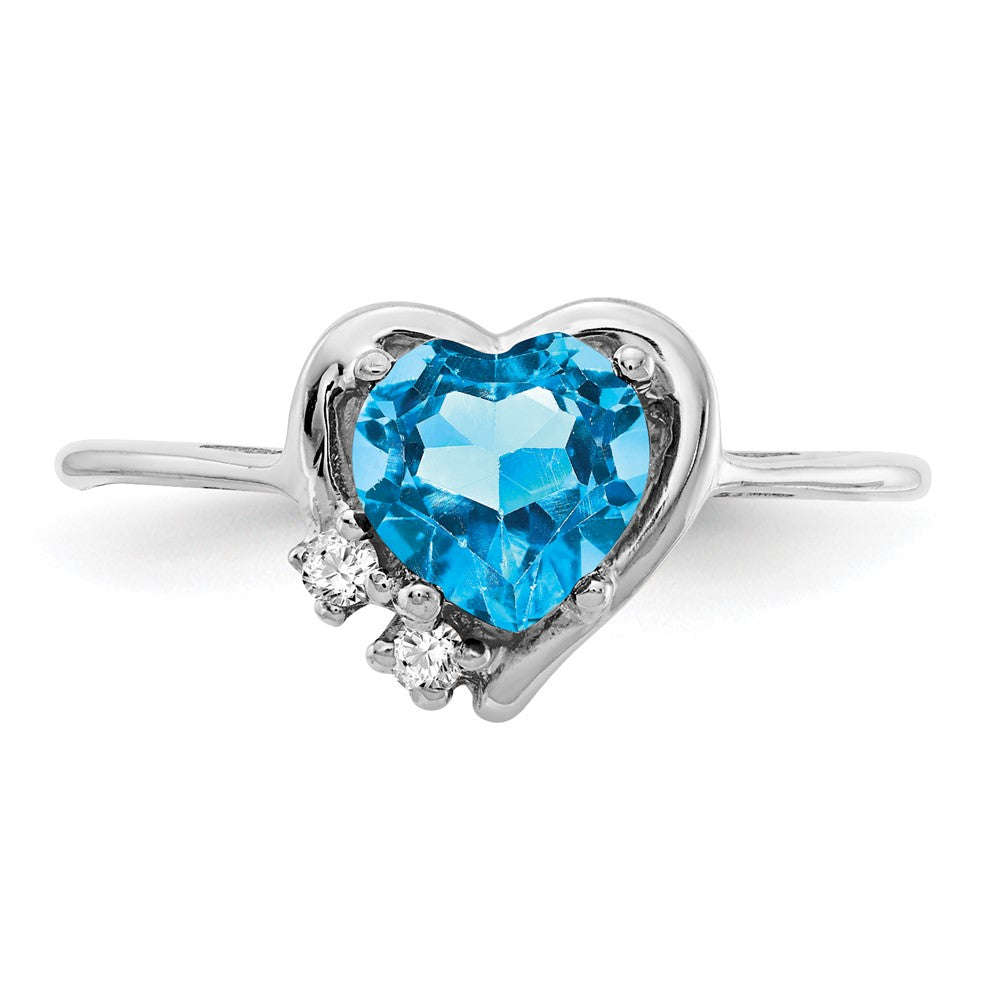 14k White Gold 6mm Heart Blue Topaz AAA Diamond ring