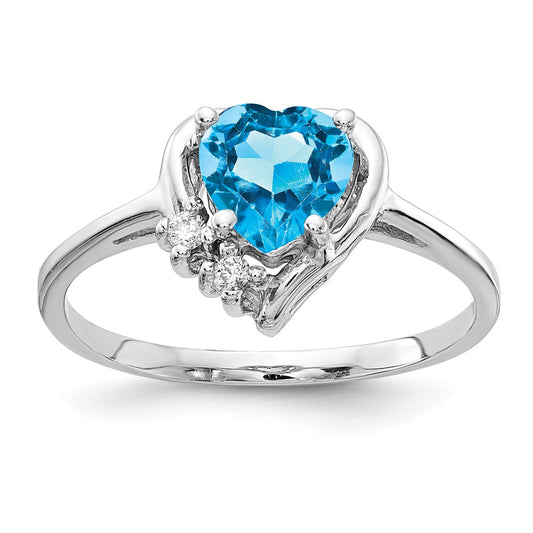 14k White Gold 6mm Heart Blue Topaz A Diamond ring