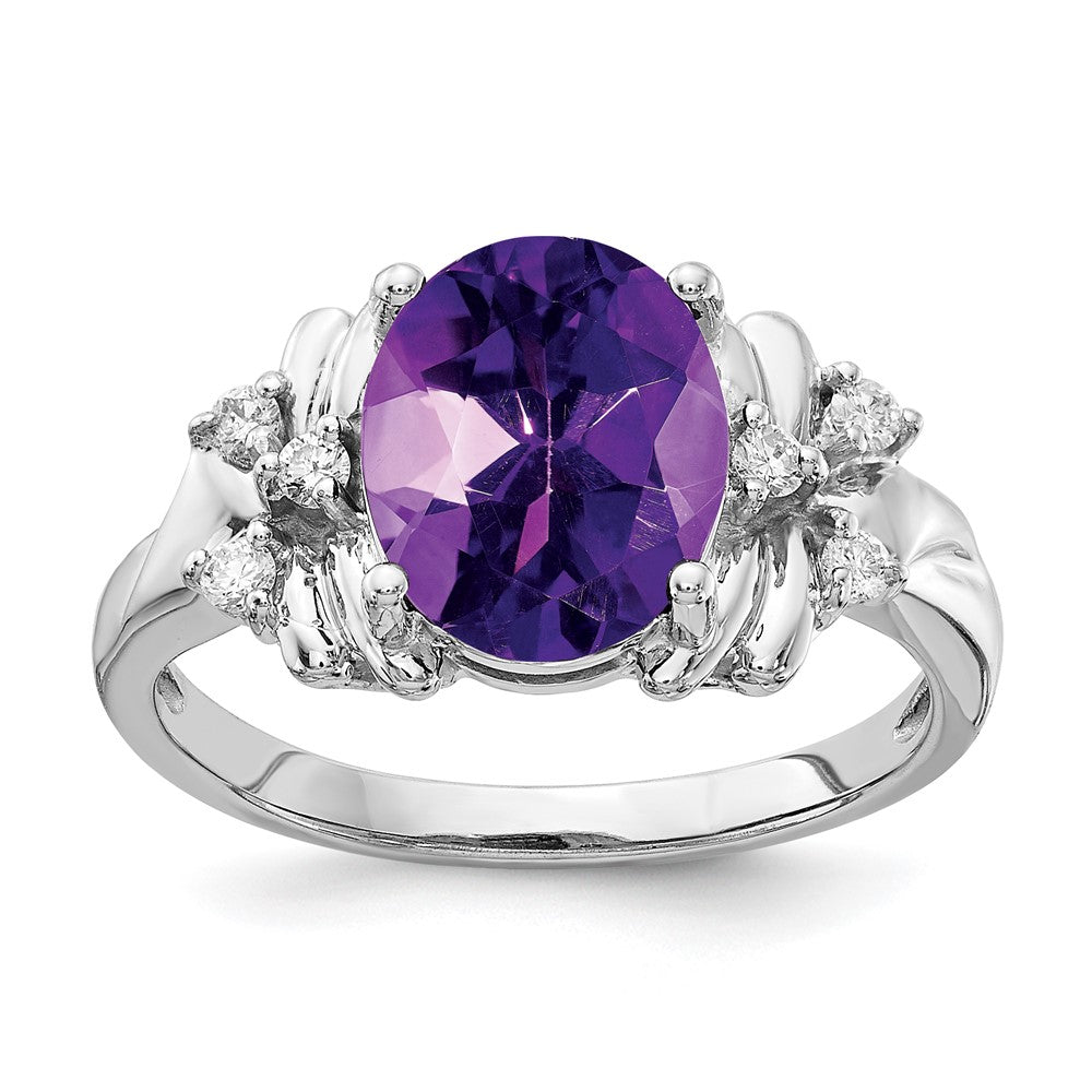 14k White Gold 10x8mm Oval Amethyst A Diamond ring