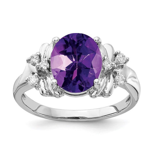 14k White Gold 10x8mm Oval Amethyst A Diamond ring