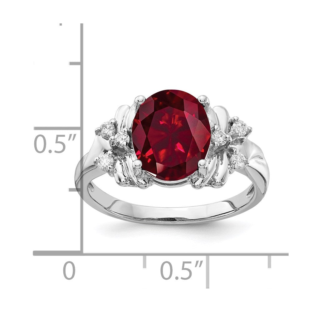 14k White Gold 10x8mm Oval Created Ruby A Diamond ring
