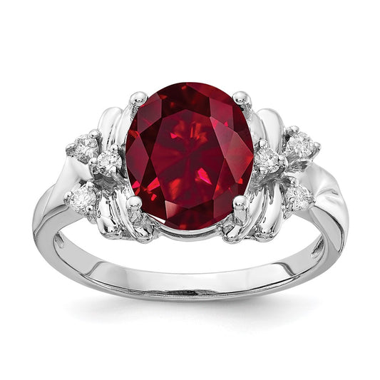 14k White Gold 10x8mm Oval Created Ruby AA Diamond ring