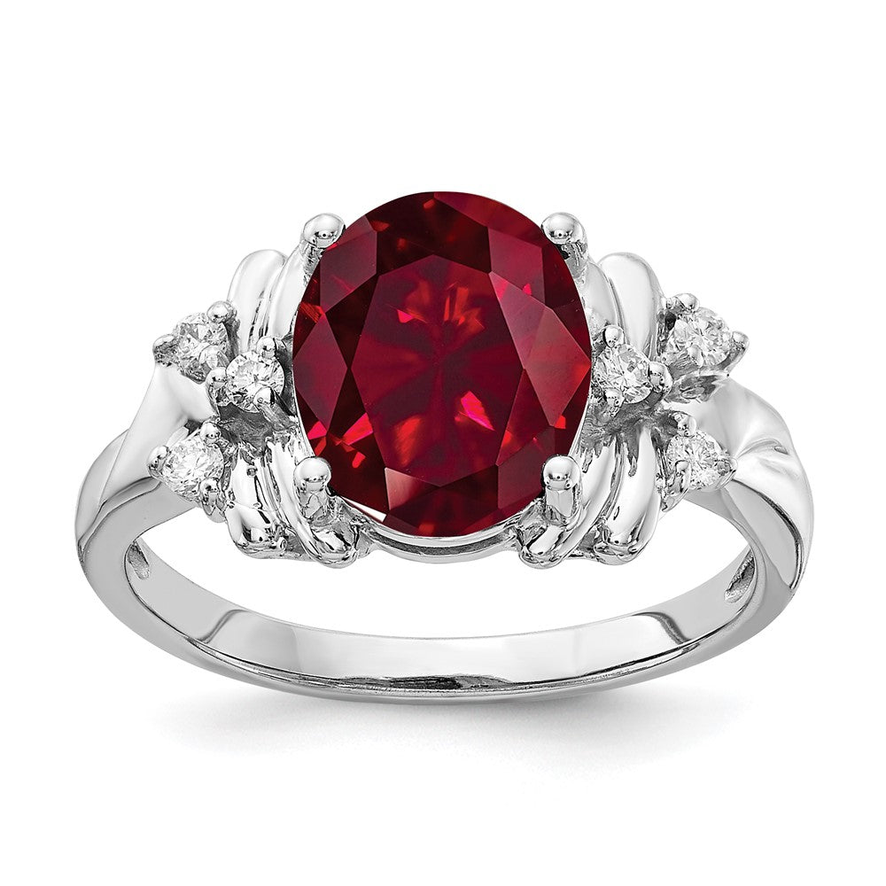 14k White Gold 10x8mm Oval Created Ruby A Diamond ring