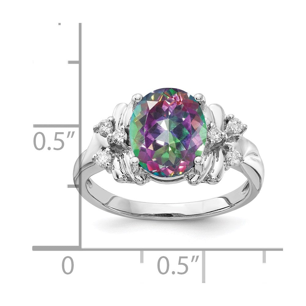 14k White Gold 10x8mm Oval Fire Topaz VS Diamond ring