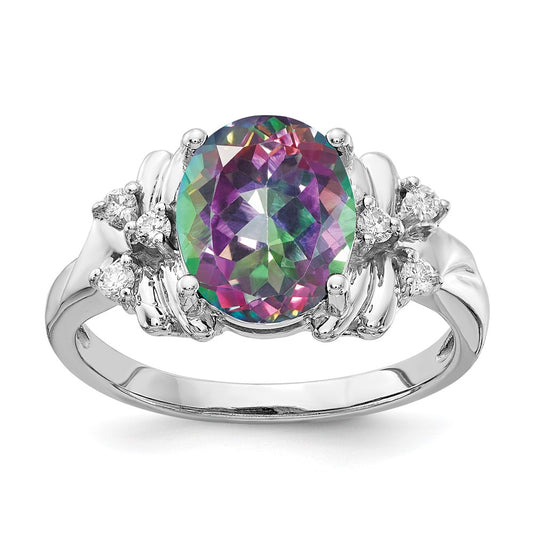14k White Gold 10x8mm Oval Fire Topaz VS Diamond ring