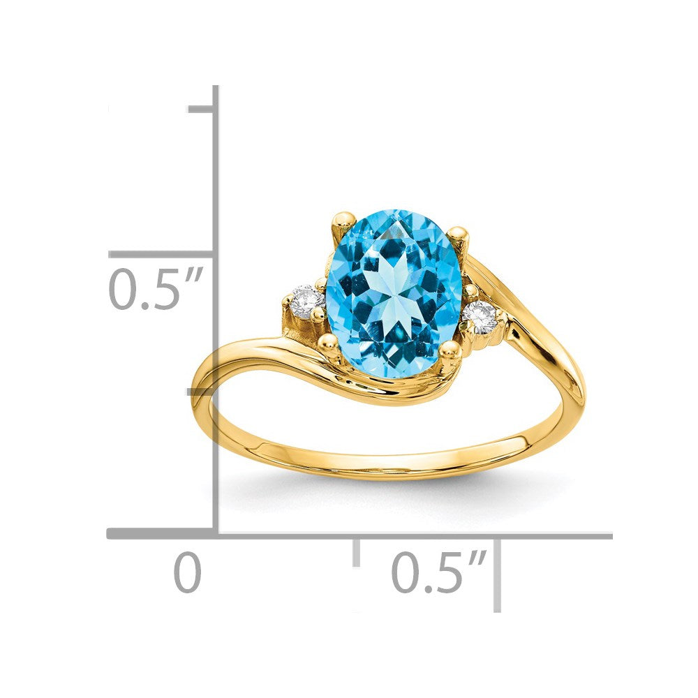 14k 8x6mm Oval Blue Topaz VS Diamond ring