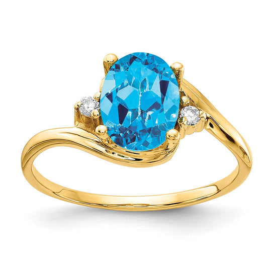 14k 8x6mm Oval Blue Topaz A Diamond ring