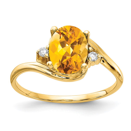 14k 8x6mm Oval Citrine AAA Diamond ring