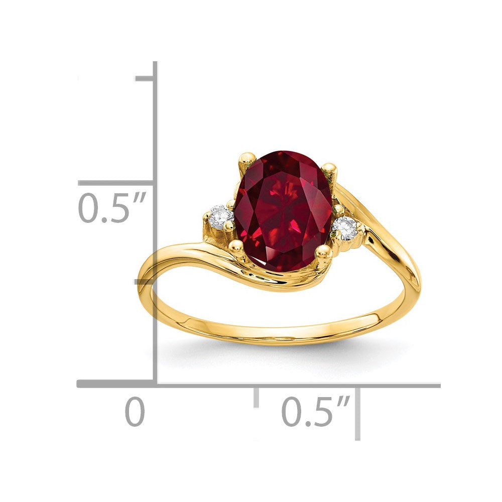 14k 8x6mm Oval Created Ruby A Diamond ring
