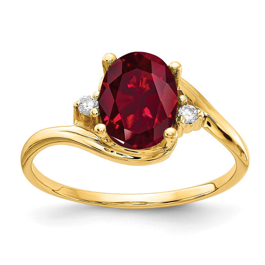 14k 8x6mm Oval Created Ruby AA Diamond ring