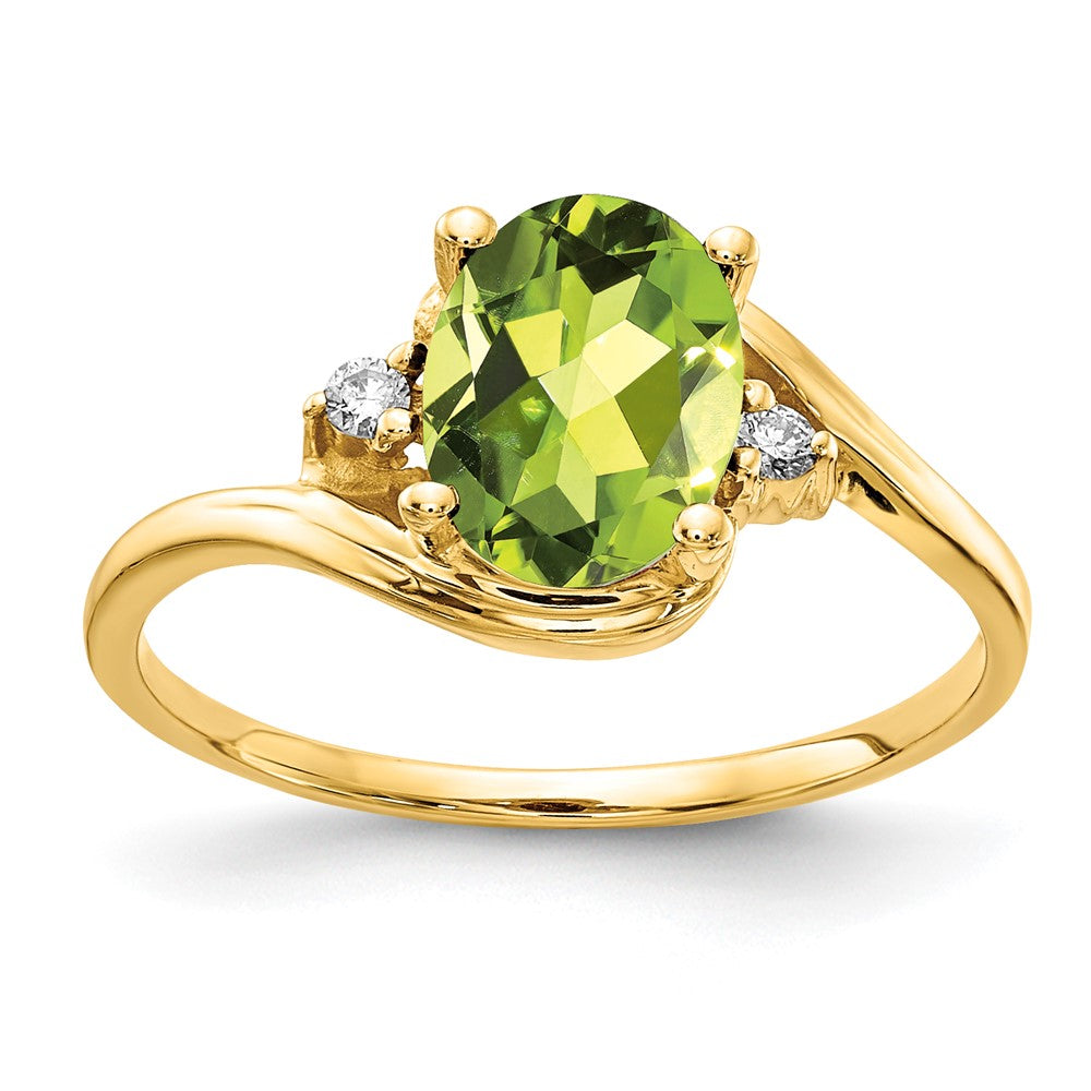 14k 8x6mm Oval Peridot AAA Diamond ring