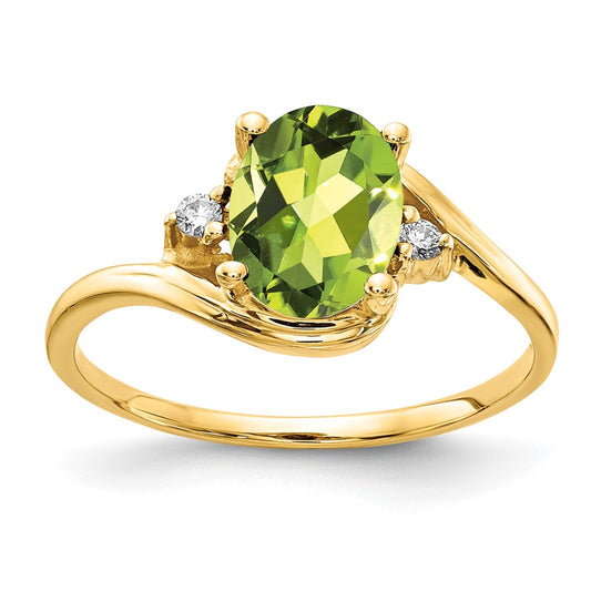 14k 8x6mm Oval Peridot A Diamond ring