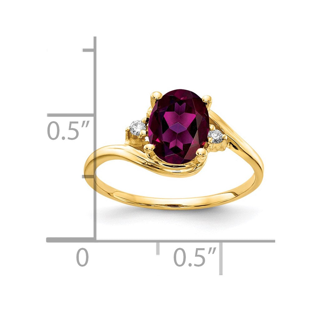 14k 8x6mm Oval Rhodolite Garnet AA Diamond ring