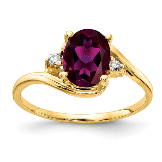 14k 8x6mm Oval Rhodolite Garnet VS Diamond ring