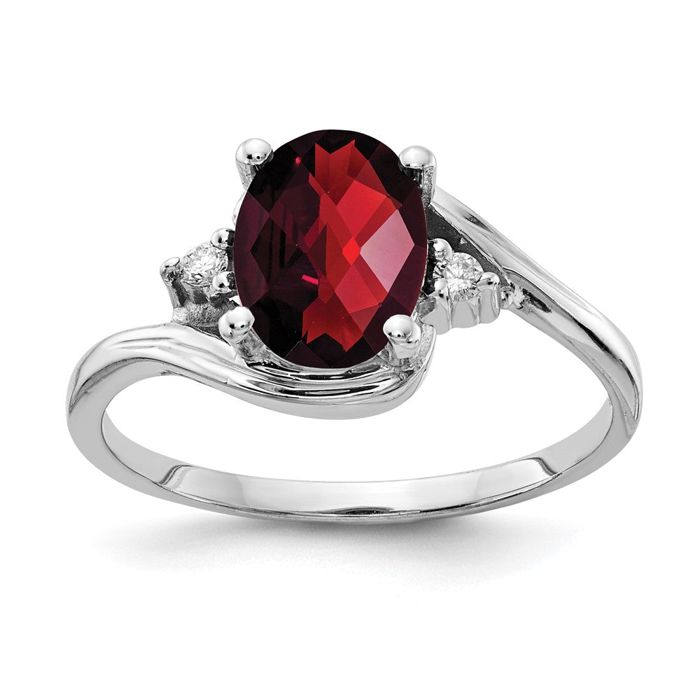 14k White Gold 8x6mm Oval Garnet A Diamond ring