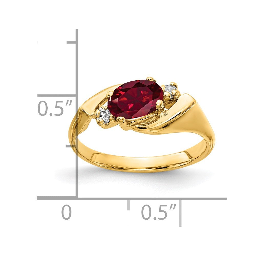 14k 7x5mm Oval Created Ruby A Diamond ring