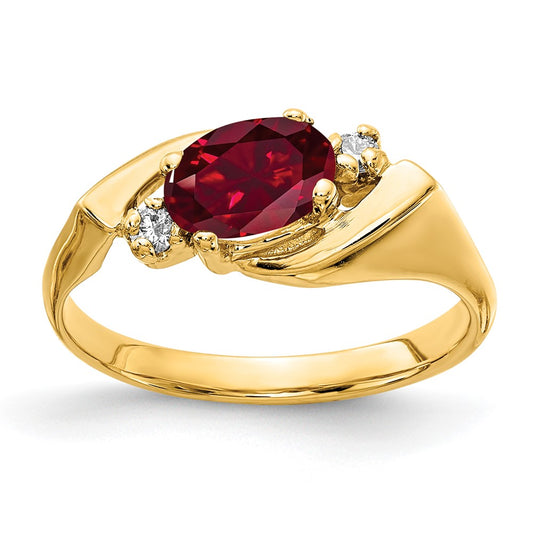 14k 7x5mm Oval Created Ruby VS Diamond ring