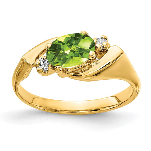 14k 7x5mm Oval Peridot Checker A Diamond ring