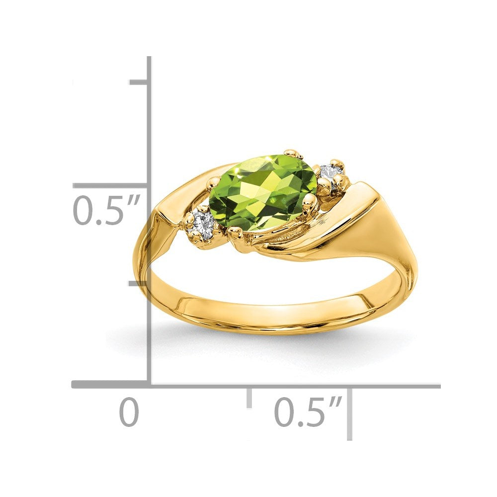 14k 7x5mm Oval Peridot Checker AA Diamond ring