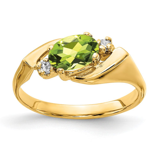 14k 7x5mm Oval Peridot Checker AA Diamond ring