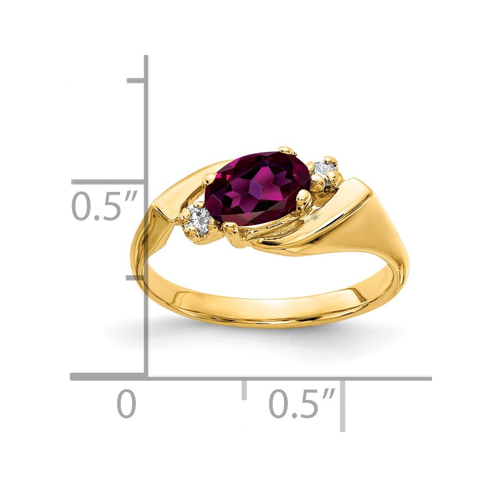 14k 7x5mm Oval Rhodolite Garnet AAA Diamond ring