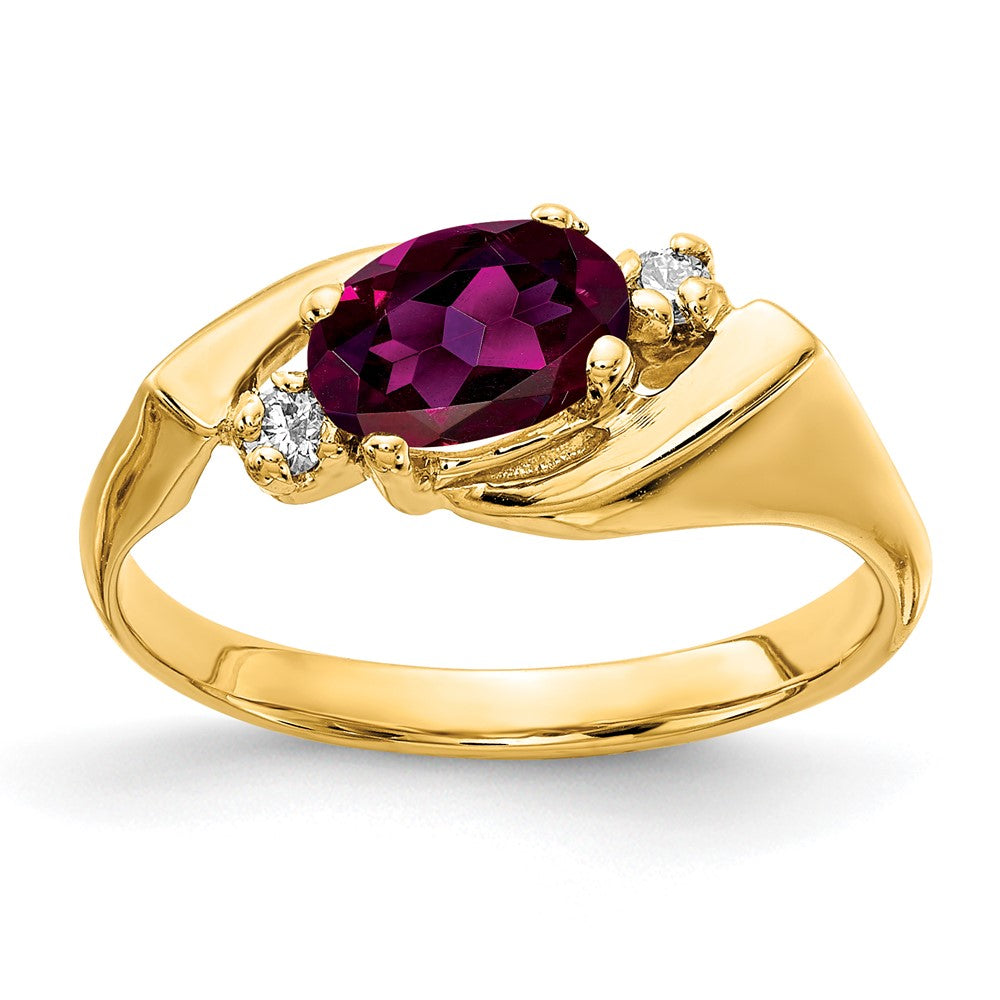 14k 7x5mm Oval Rhodolite Garnet AAA Diamond ring