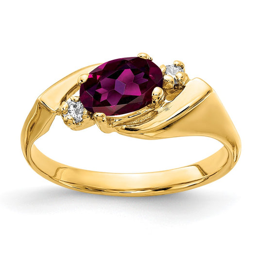 14k 7x5mm Oval Rhodolite Garnet VS Diamond ring